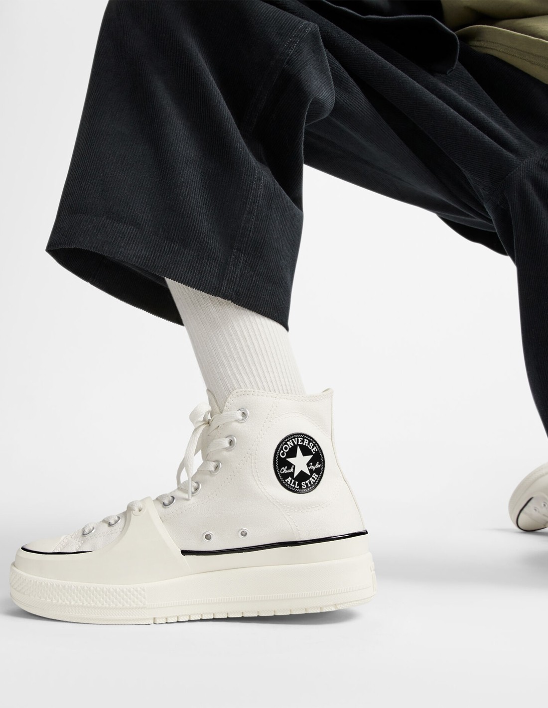 converse sneakers compensées montantes femme ctas construct hi blanc noir