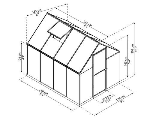 Palram kas – Canopia Mythos 6x8 dubbelwandige polycarbonaat panelen 4 mm incl. funderingsframe, gootsysteem 185 x 247 cm groen