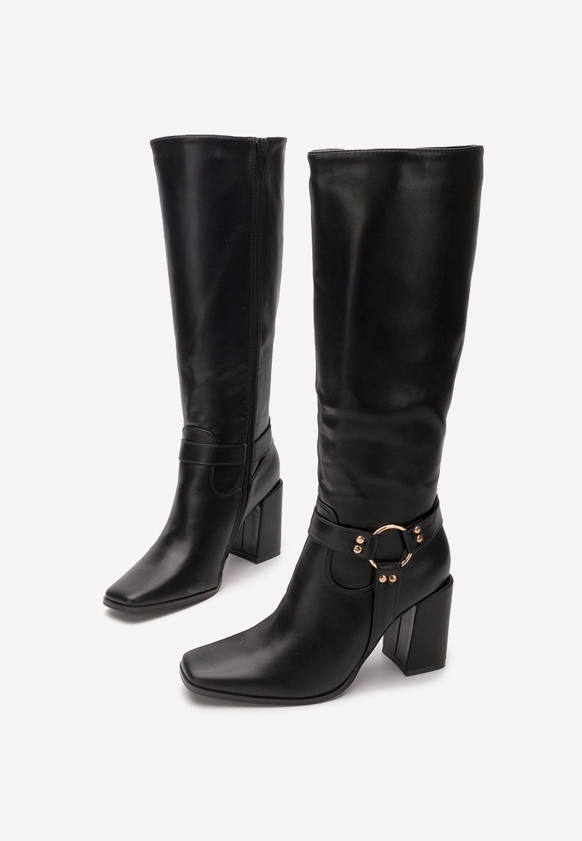 Bottes haute à talon carré noires Aviani