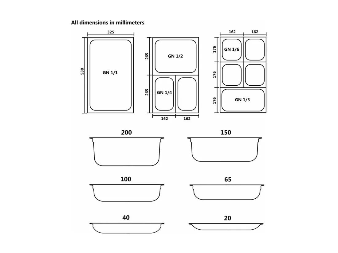 Prolenta Premium - Couvercles de plateau 8 pcs GN 1/6 Acier inoxydable