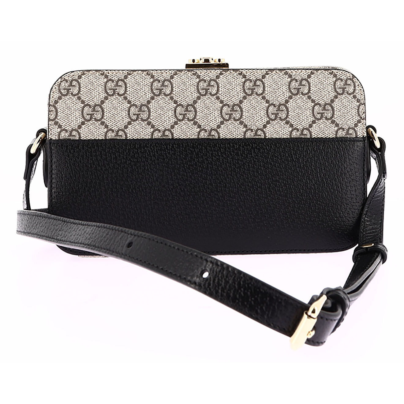 Gucci Sac bandoulière Interlocking en Toile enduite Monogramme & Cuir beige/noir - Neuf sans étiquette - L.20 cm