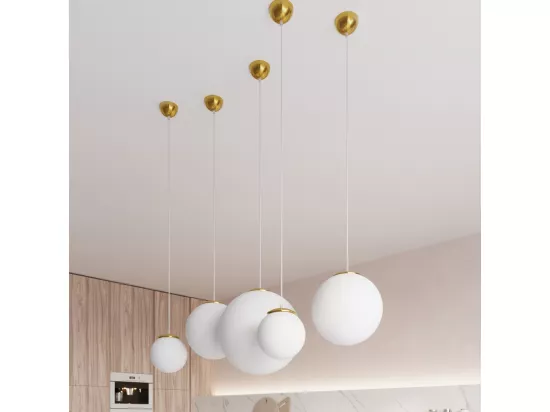 Sollux UGO Suspension Globe Blanc, Or E27