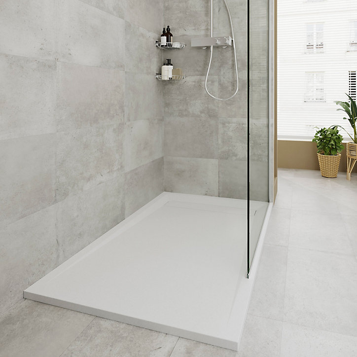Receveur de douche 90 x 140 cm, résine, blanc, GoodHome Luiro