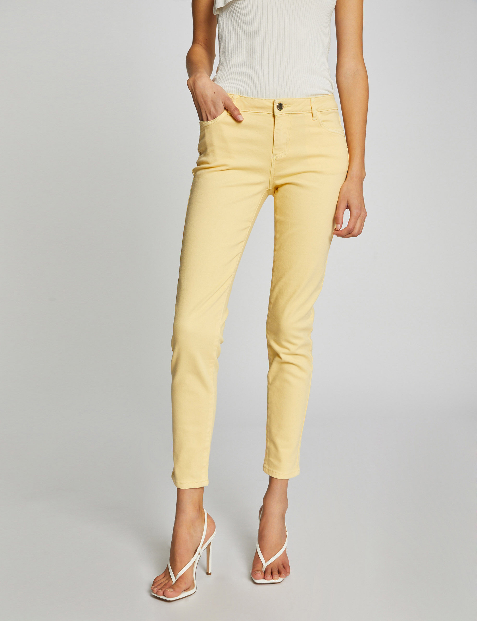 Jeans skinny taille basse jaune femme - jaune