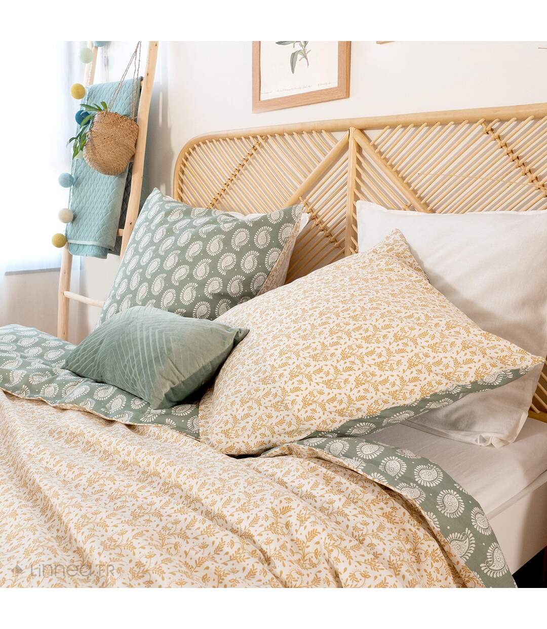 Parure de lit 260x240 cm coton bci adouci WAY vert 3 pièces