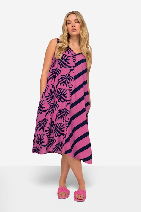 Kleid, A-Line, Print-Mix, V-Ausschnitt, ärmellos