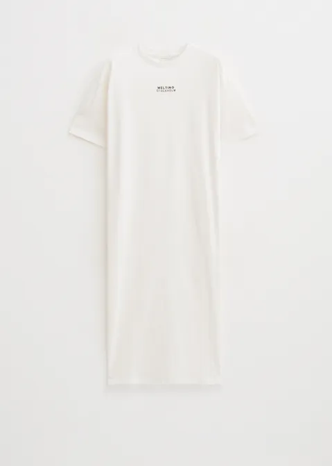 Maxi t-shirt jurk met tekst print off-white (WIT.O)