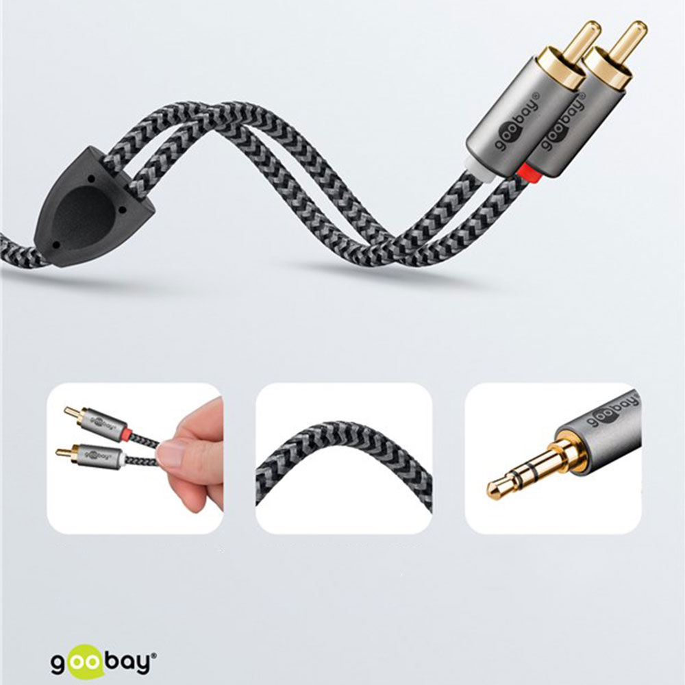 (3m) 3.5mm Audio Adapterkabel AUX zu Stereo-Cinch-Stecker (65289) - Sharkskin Grey