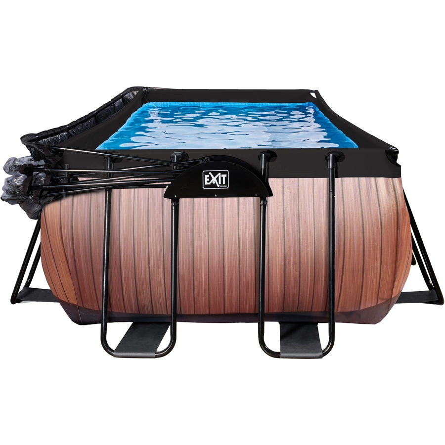 EXIT Frame Pool 4x2x1.22m (12v Sandfilter) – Holz Optik + Sonnendach + Wärmepumpe