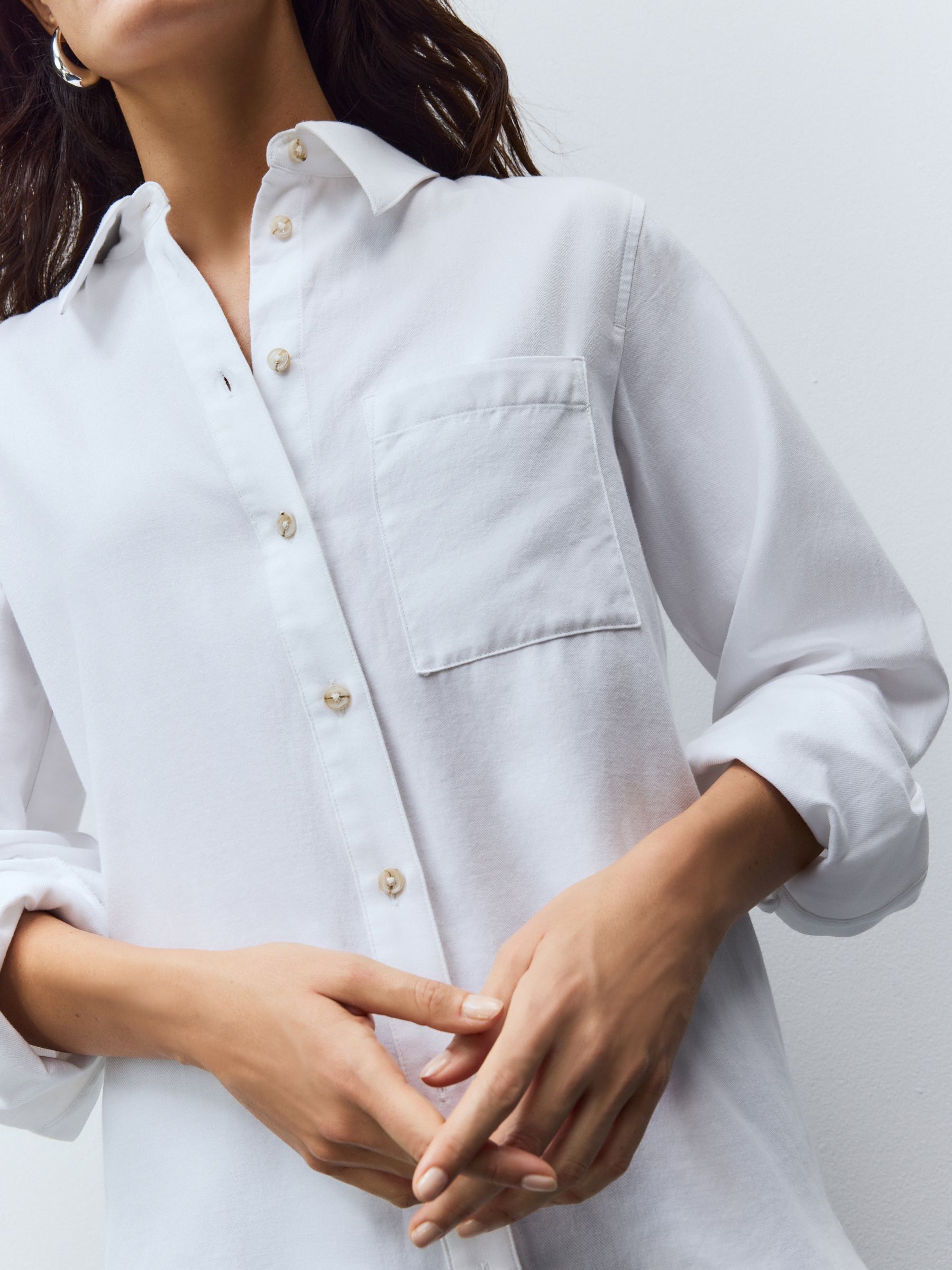 Wit - Ruimvallend 100% katoenen button-down casual overhemd met lange mouwen