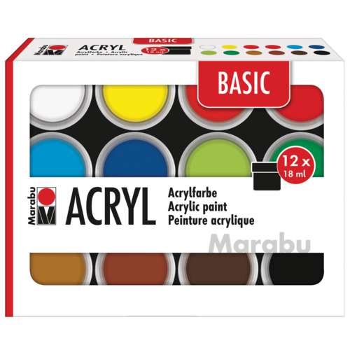 Marabu Acrylfarben BASIC Sets, 18-ml-Näpfchen