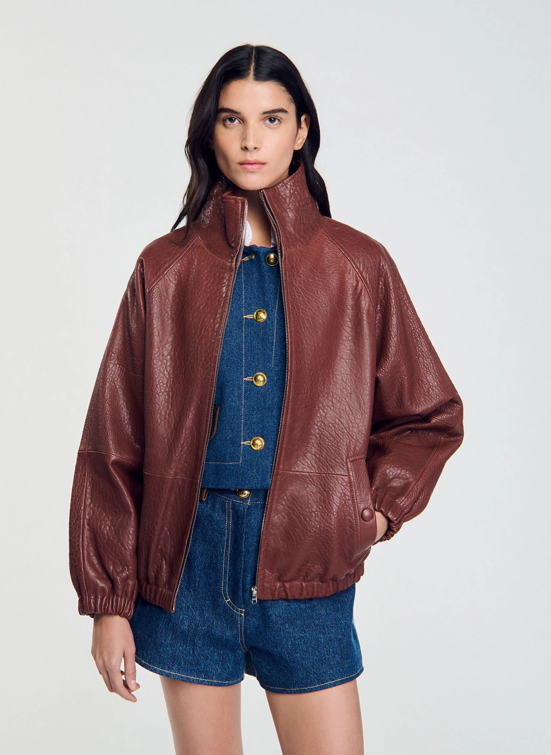 Blouson en cuir oversize | Rouge