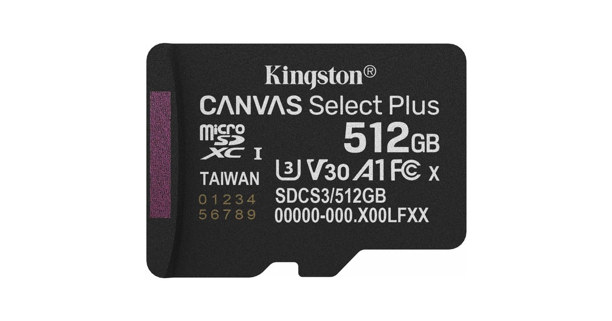 KingstonCanvas Select Plus 512 GB MicroSDXC geheugenkaart  (Zwart, UHS-I U3, Class 10, V30)