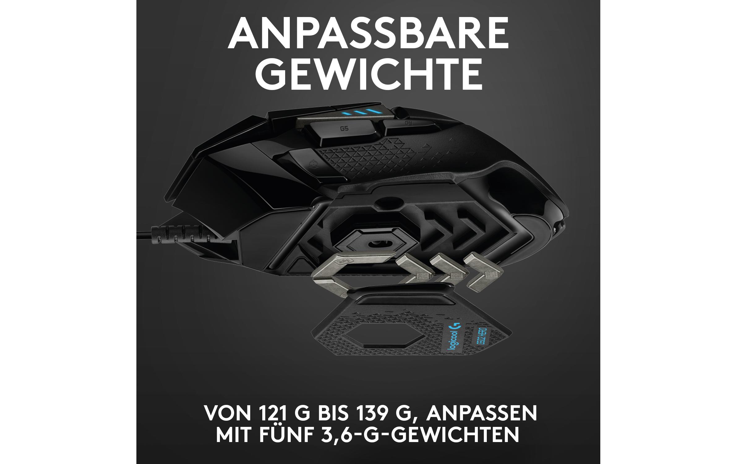 Gaming-Maus G502 HEROHochpräzise Gaming-Maus mit justierbarem Handling und RGB-Beleuchtung