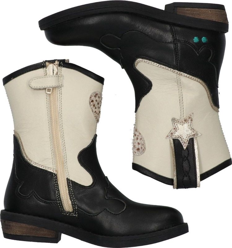 BunniesJR - Cowboy Boots - Zwart/Wit - Leer - Ritssluiting