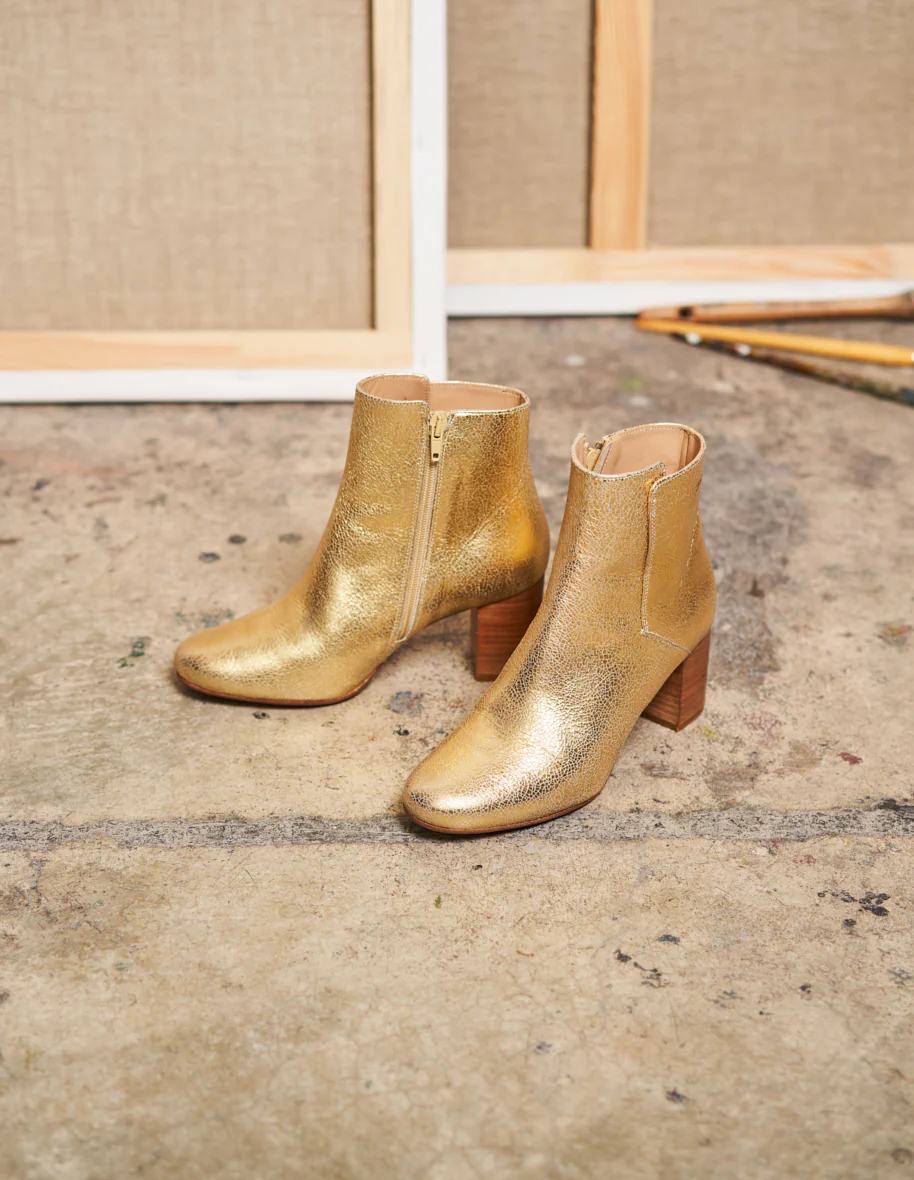 Bottines à talons Mathilde H - Cuir Craquelé Doré