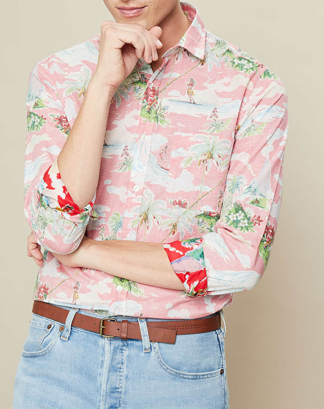 Hartford Chemise slim Storm imprimée rouge pâle