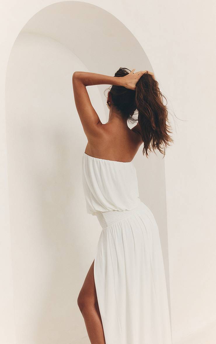 Blanc Robe Maxi Bandeau À Taille Froncée En Jersey Fluide