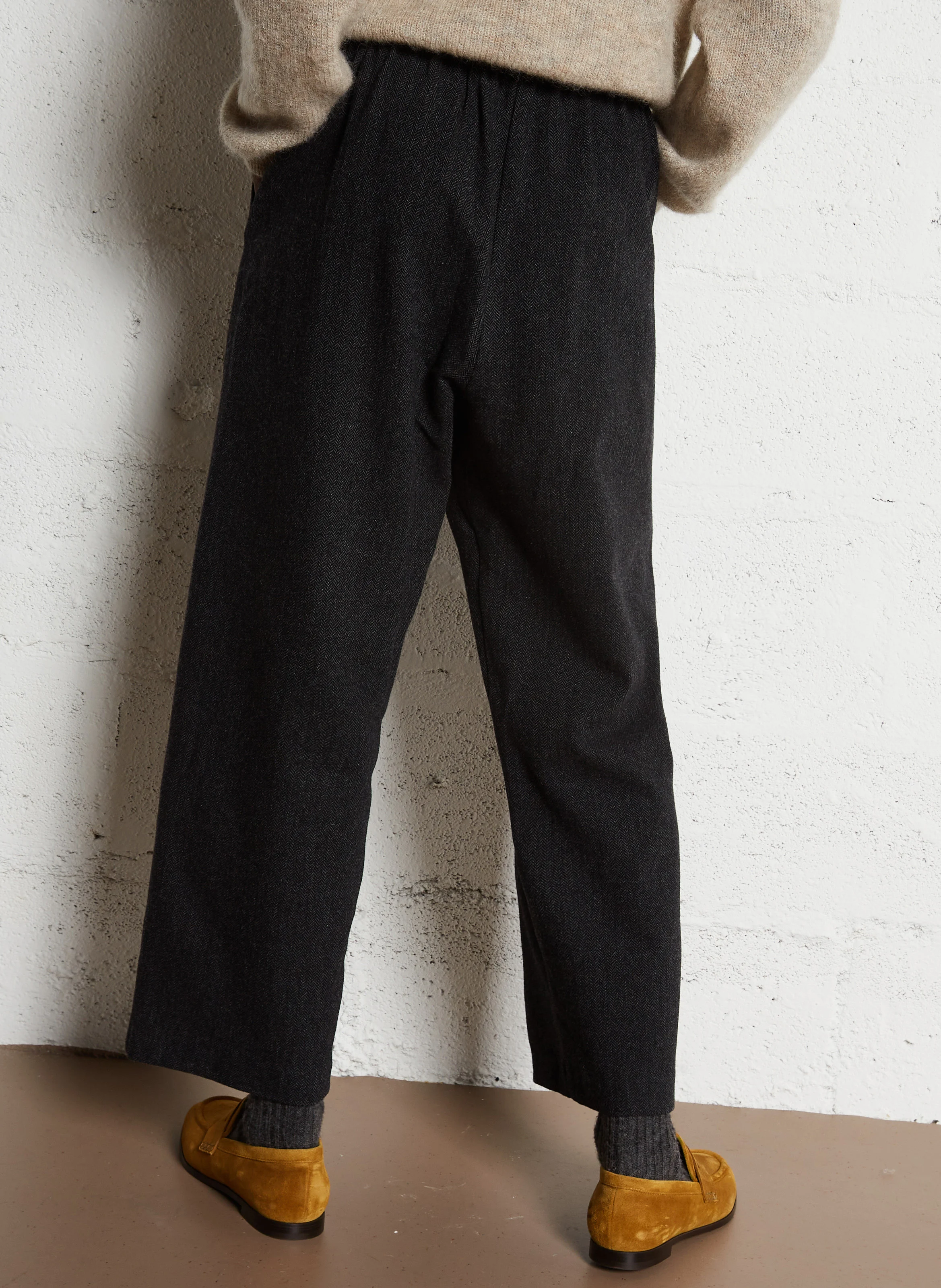 BARRON - Pantalon large en laine mélangée | Noir