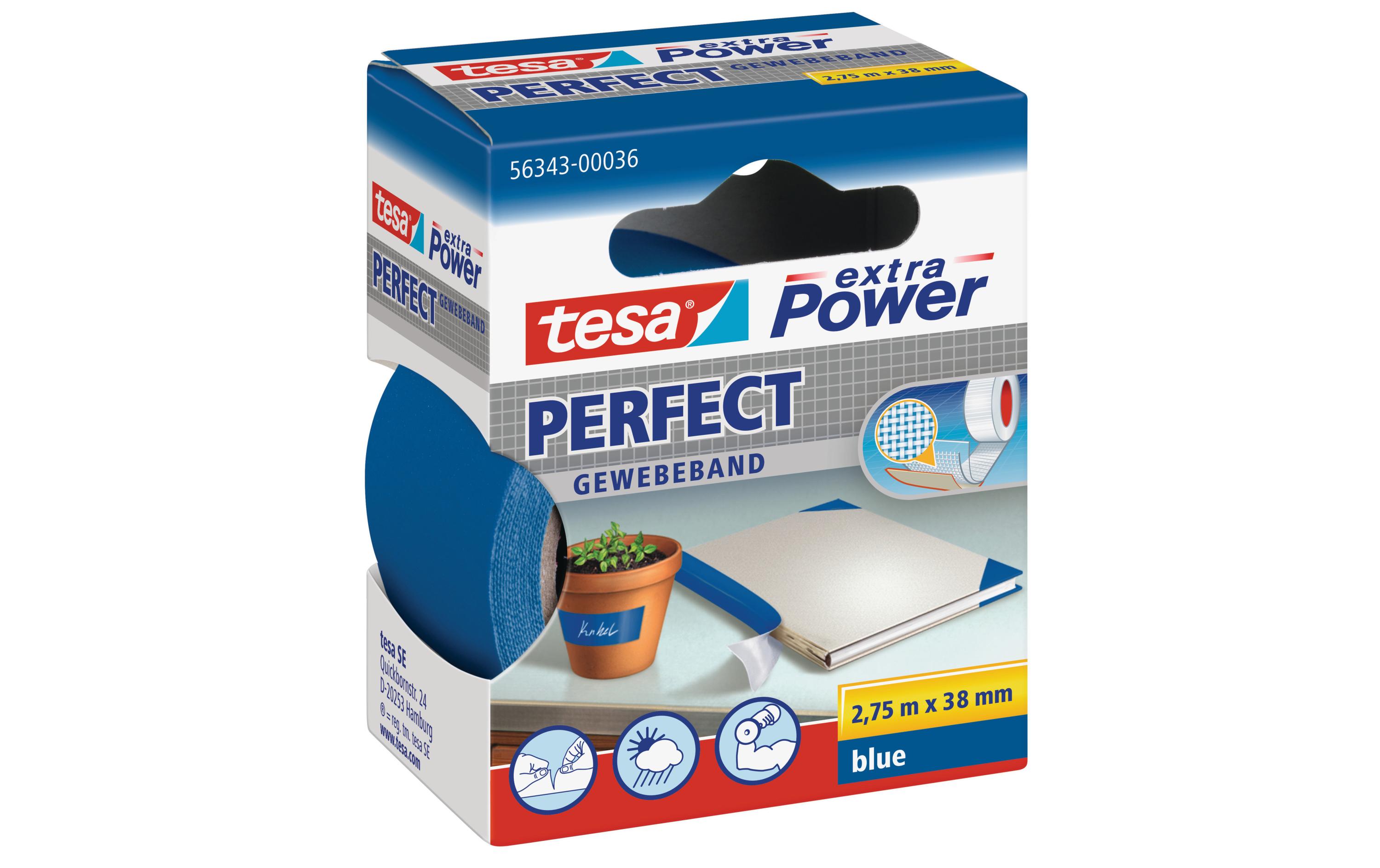 Klebeband extra Power Perfect 38 mm x 2.75 m, BlauGewebeband, 38 mm x 2,75 m, blau