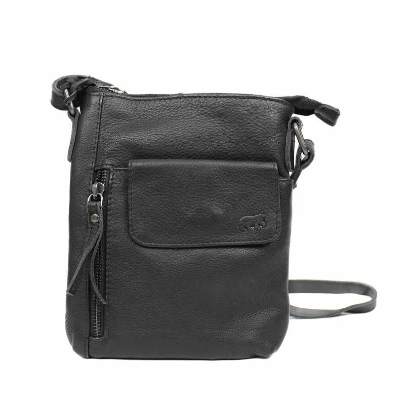 BEAR DESIGN Umhängetasche Schwarz Leder  Handybag