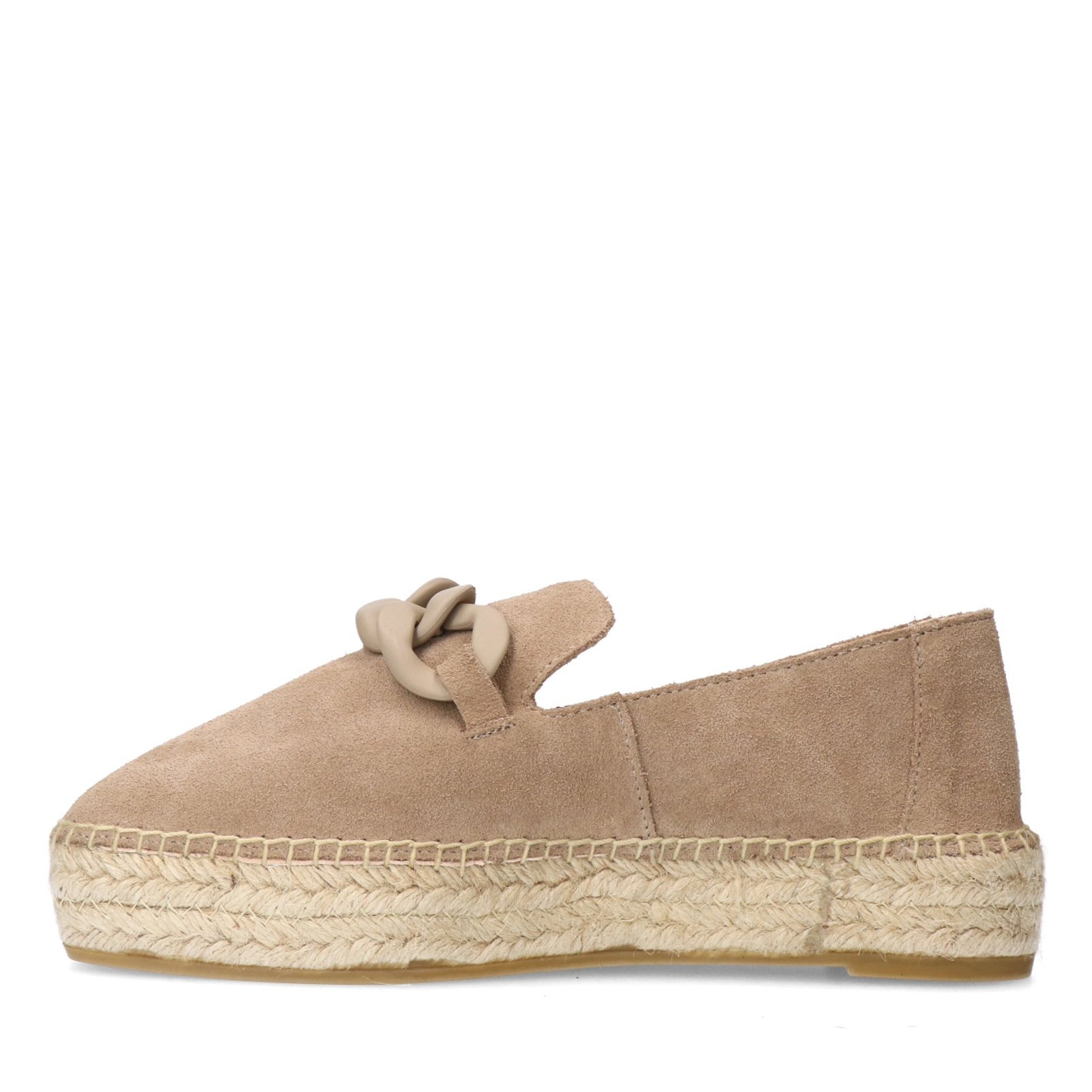 Taupe suède espadrilles met chain