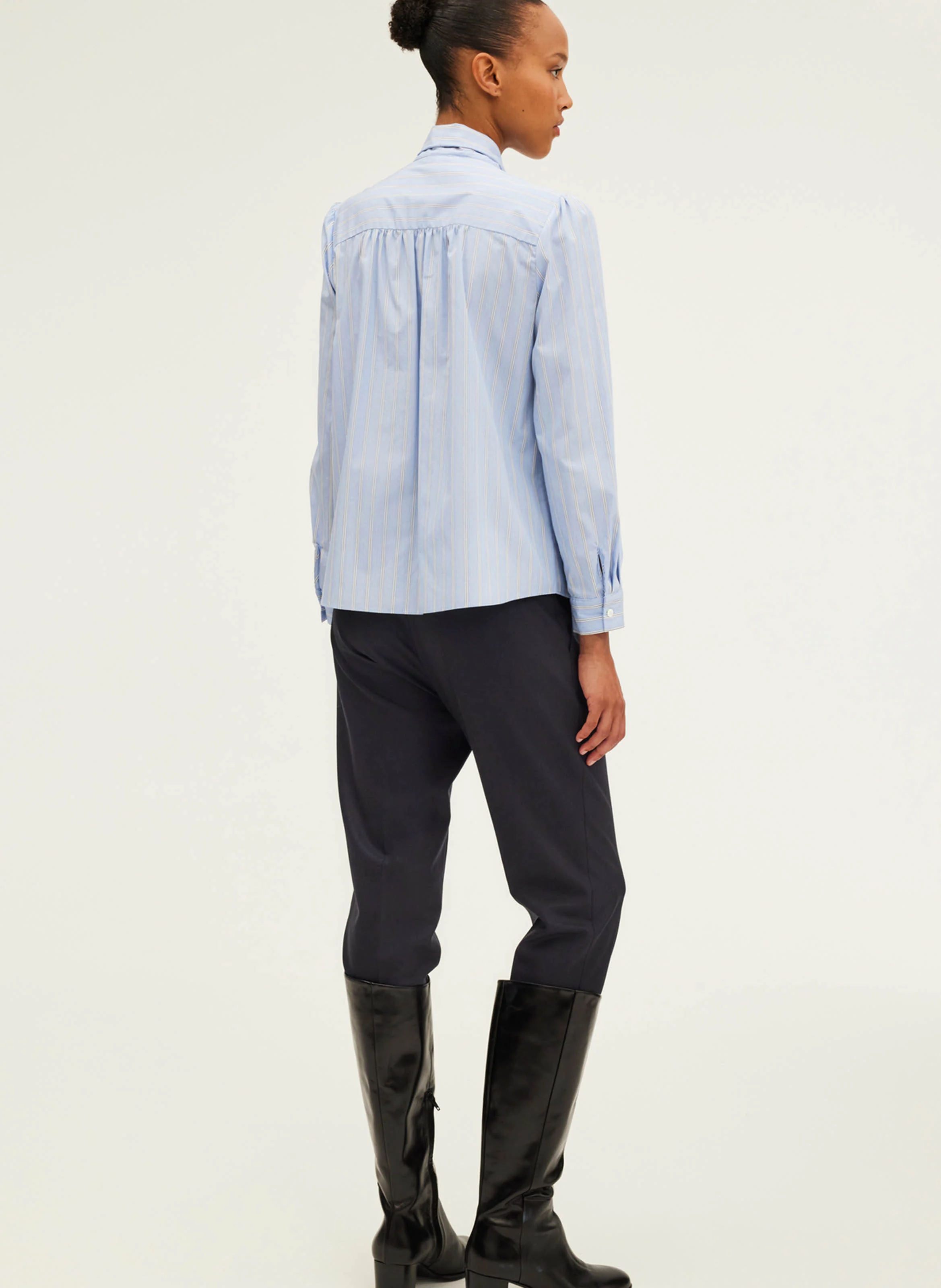 BAGATELLE - Chemise rayée à col lavallière en coton | Bleu
