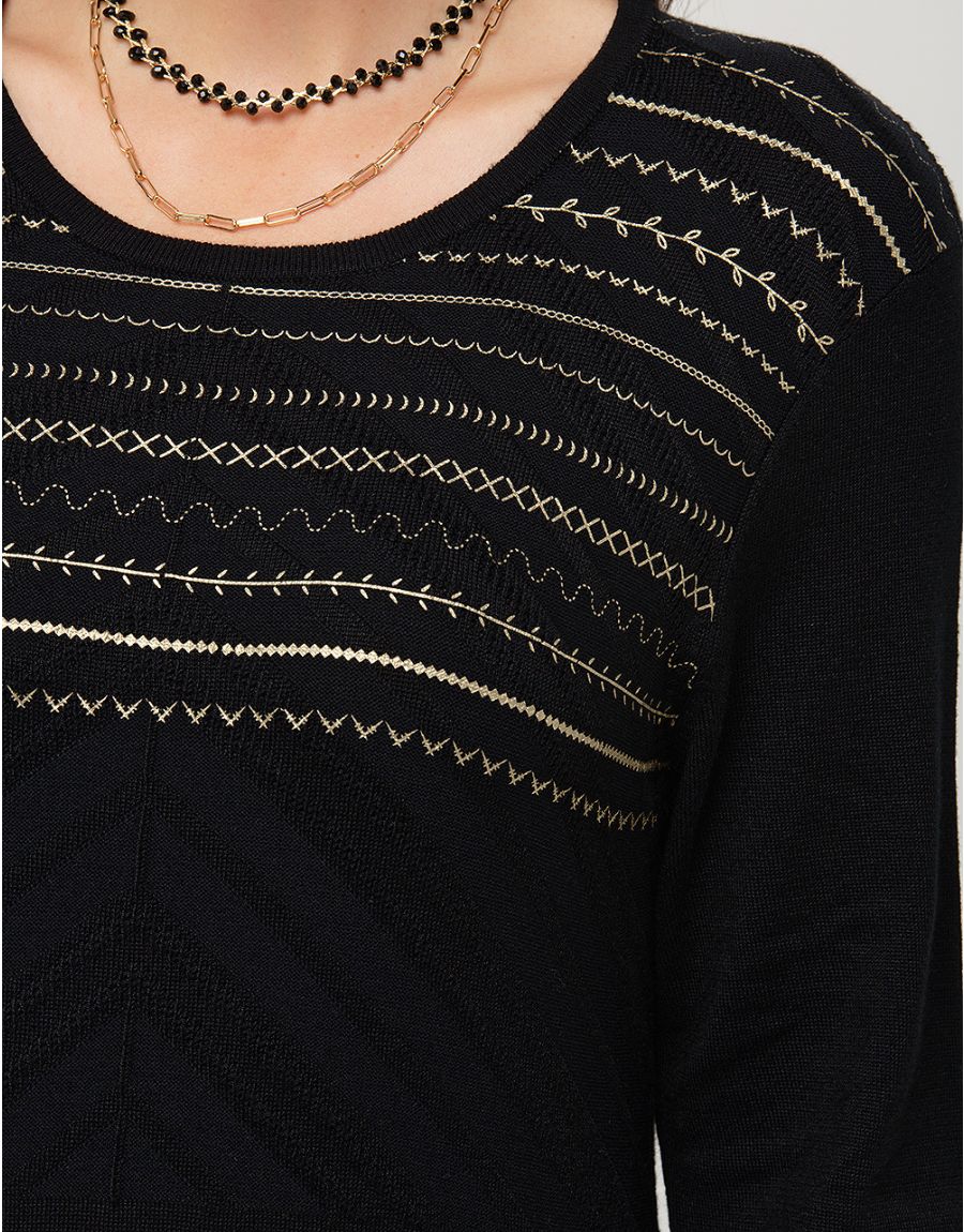 Robe pull noir détails or