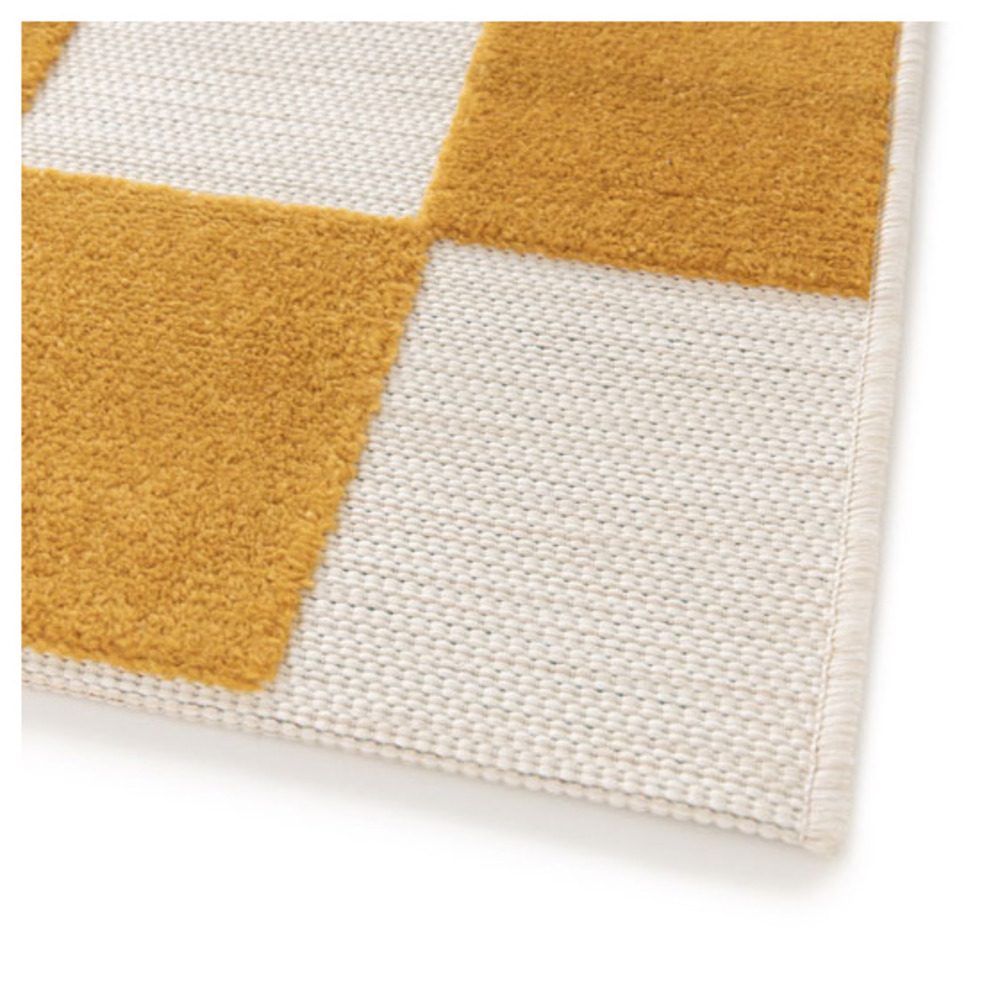 Tapis intérieur et extérieur motif damier - marius - jaune moutarde - 123 x 170 cm