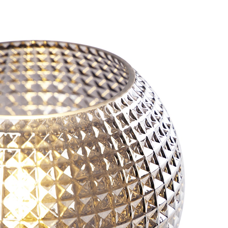 Art Deco tafellamp, zwart met rookglazen bol