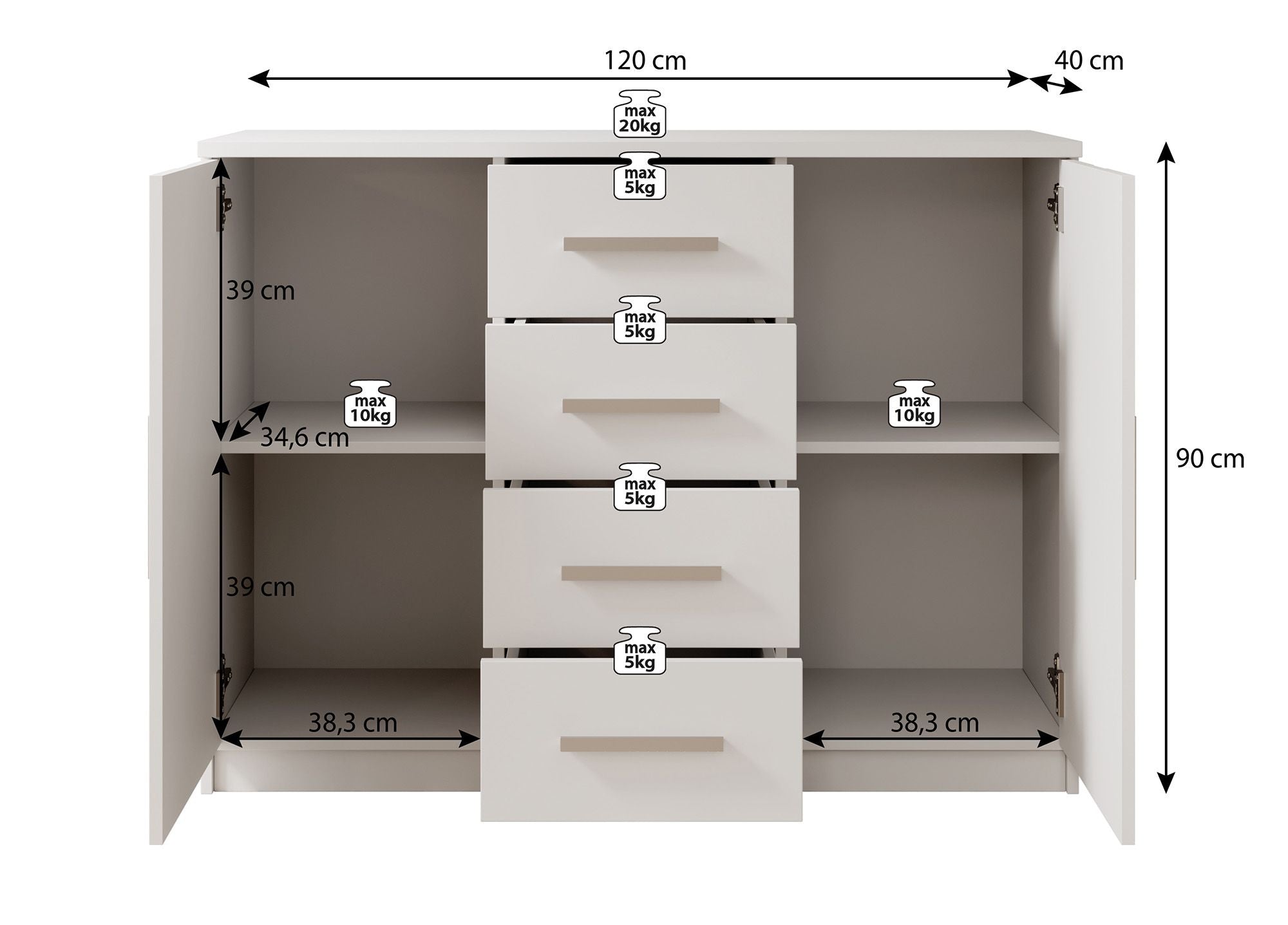 Ladekast Blake - Wit - 120x40x90 cm