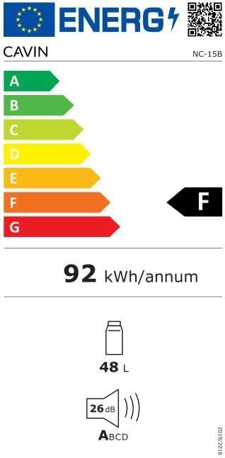 CAVIN Freistehender Weinkühlschrank - Northern Collection 15 Black, 15 Flaschen, Thermoelektrische Kühlung, Geräuschniveau 26 dB, kleiner schwarzer Kühlschrank, Glastür