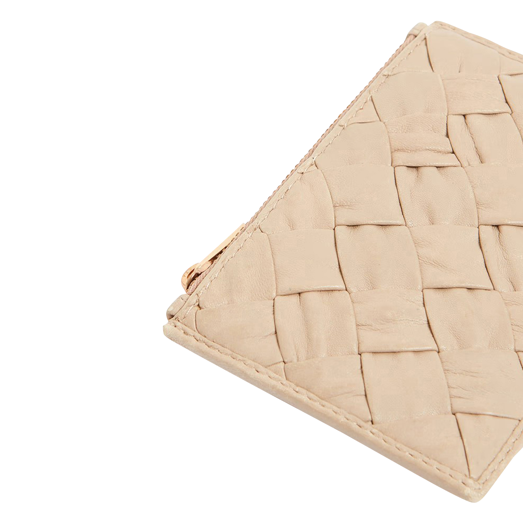 Porte-monnaie zippé en cuir tressé| Beige