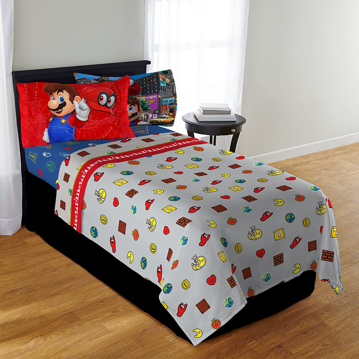 Twin Super Mario 3-Piece Bed Sheet Set.1 Flat Sheet 1 Fitted Sheet 1 Pillow Cases
