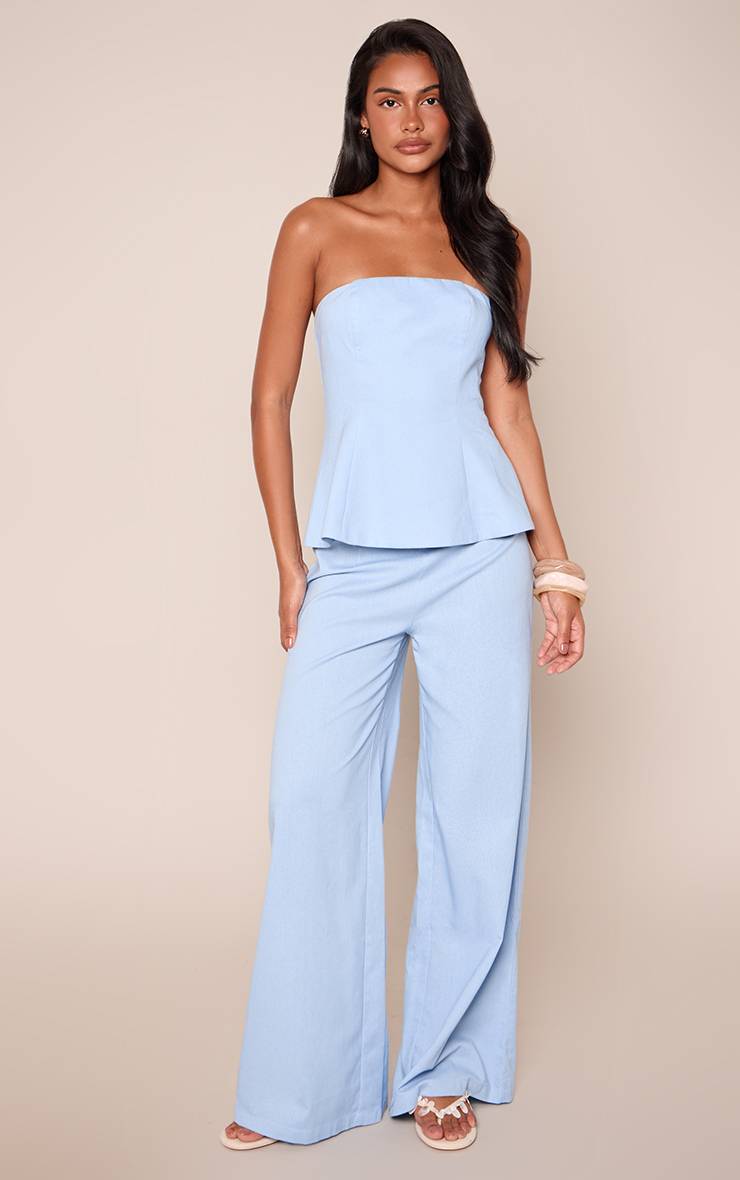 Bleu Layette Pantalon Tailleur En Lin Coordonné