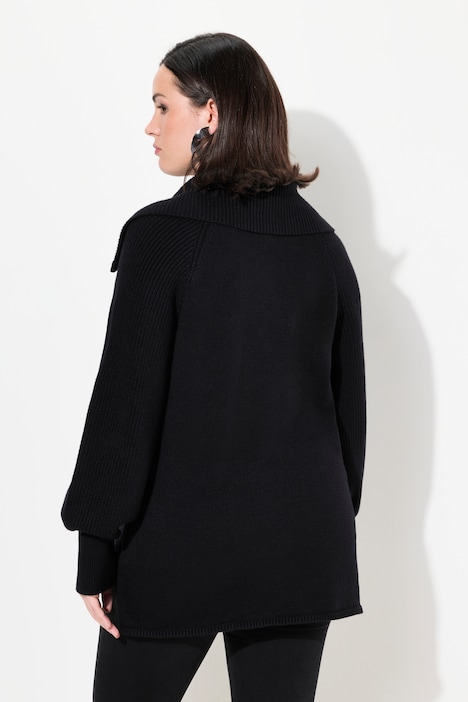Troyer, gerippter Stehkragen, Zipper, Raglan-Langarm