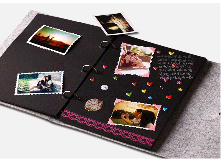 (25x25cm) Spiral Album im Filz Cover 30 Seiten DIY Foto Buch mit Lederband Verschluss - Grau