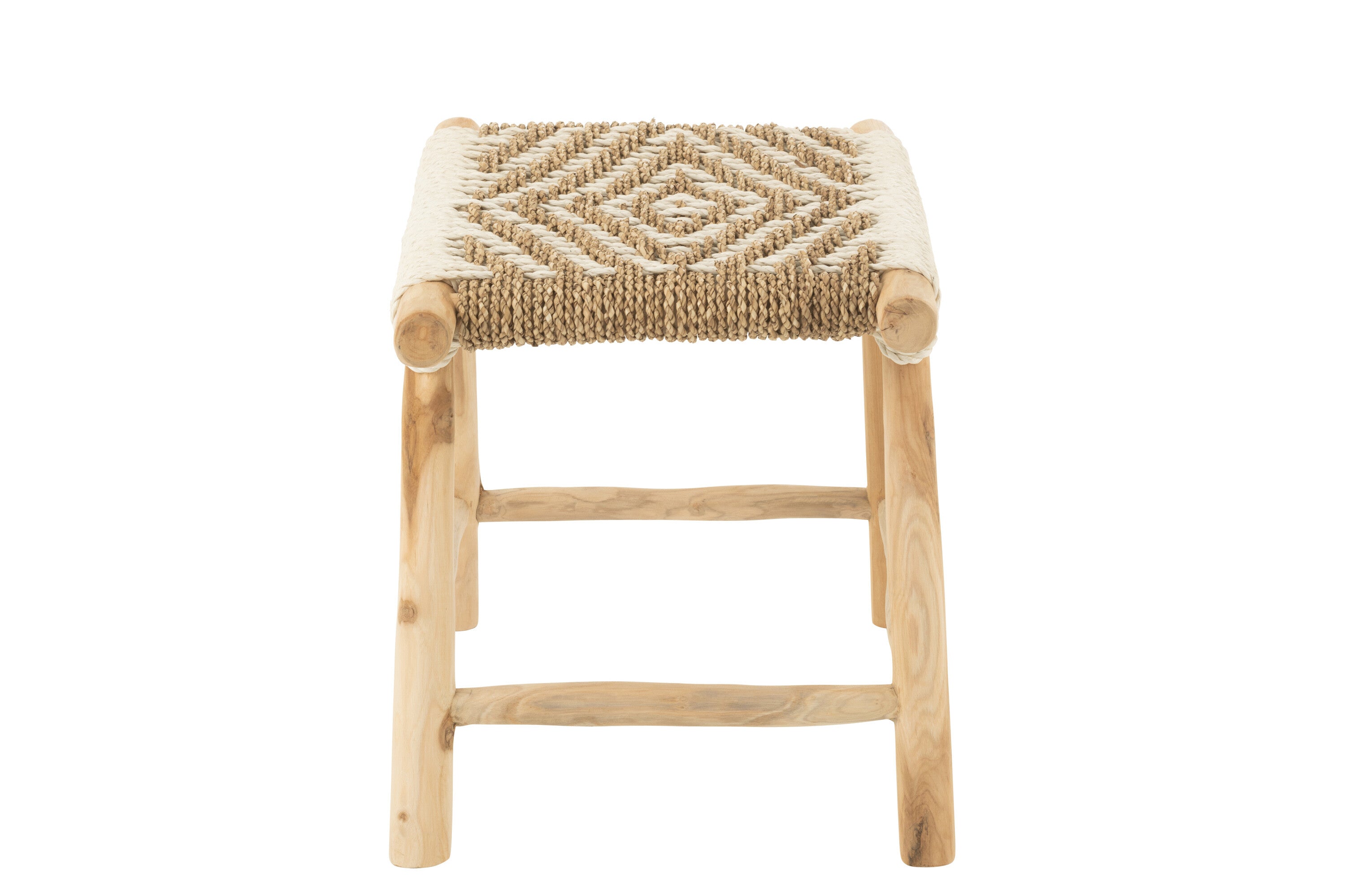 J-Line poef Waverly - hout|zeegras - naturel|wit