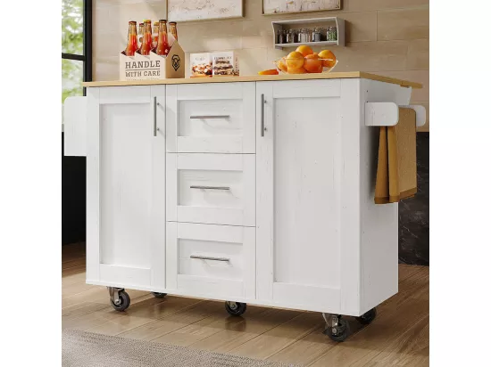Chariot de service cuisine cloisons amovibles roulettes plan de travail buffet chariot plateau bois porte-serviettes blanc