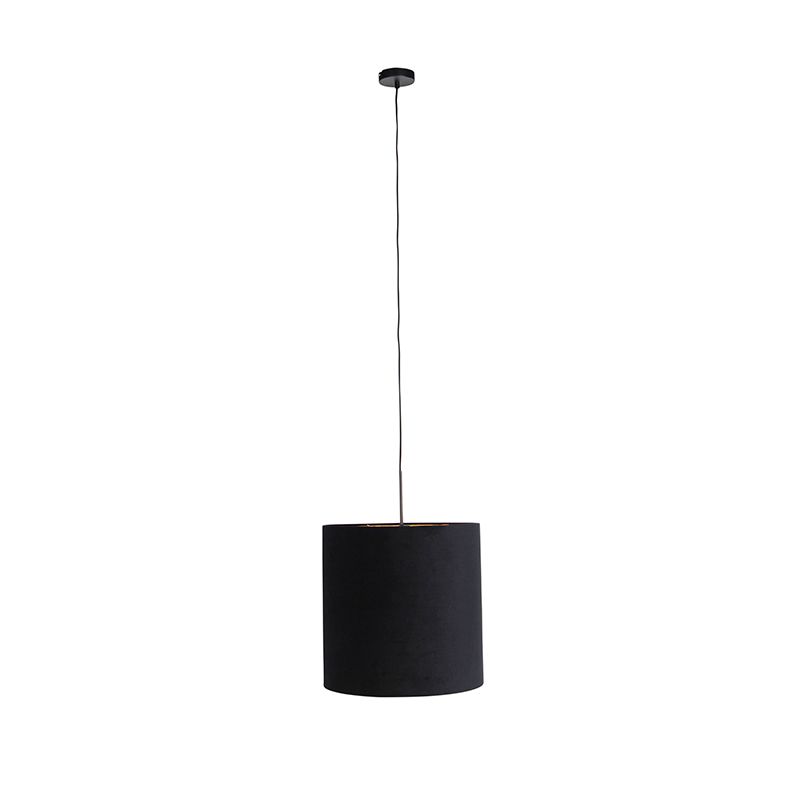 Hanglamp met velours kap zwart met goud 40 cm - Combi