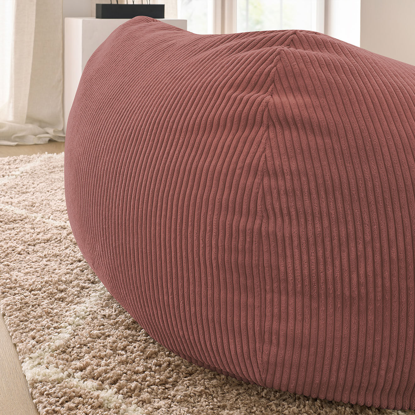 Bobochic Pouf ultra moelleux en Velours côtelé Voltaire rose - 120x70x60 cm
