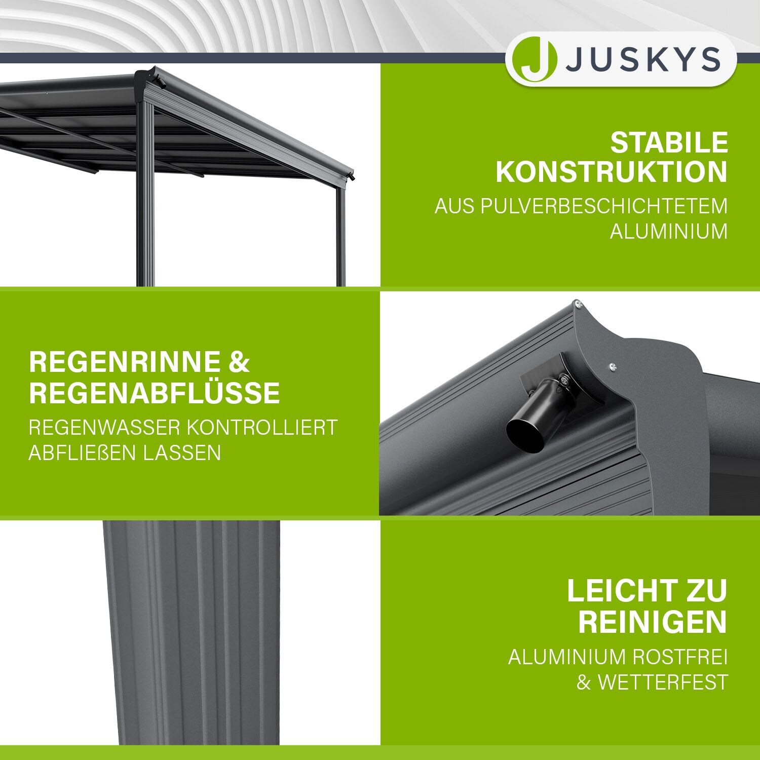 Juskys Terrassendach Borneo 3x3 m Aluminium mit Doppelstegplatten Terrassenüberdachung Anthrazit