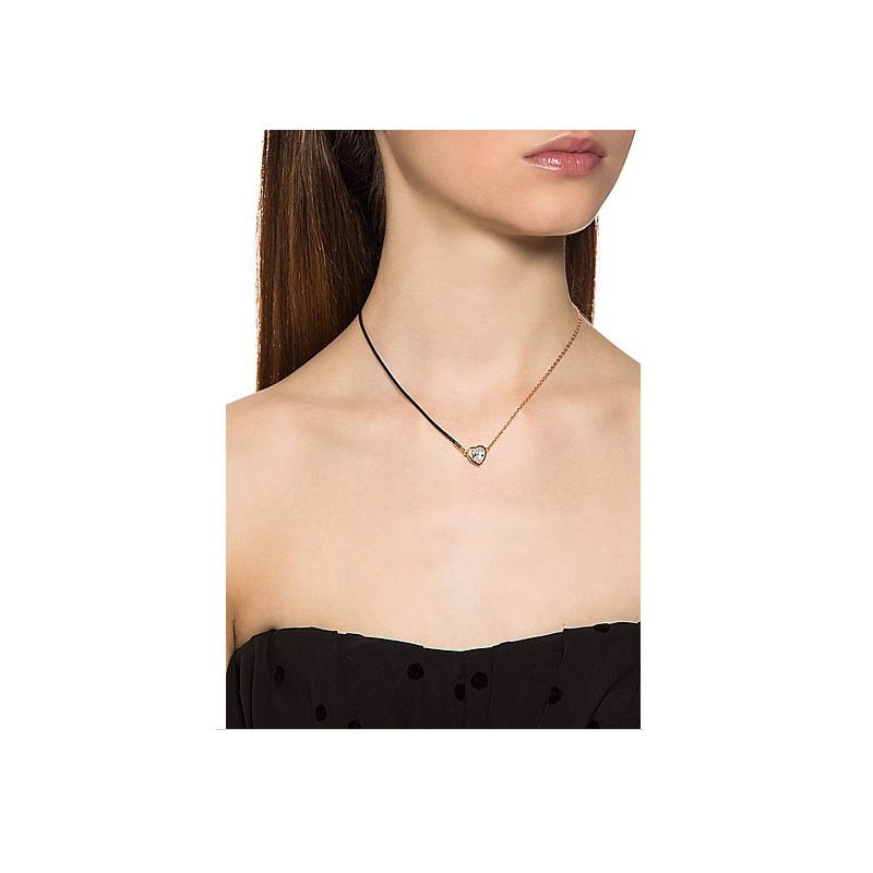 Collier Coeur orné de Cristaux de SwarovskiBlanc et Plaqué Rhodium