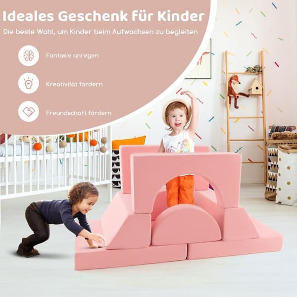 Modulær barnesofa, lekesofa, modulsofa med avtagbart trekk, 105,5 x 101 x 48 cm, rosa