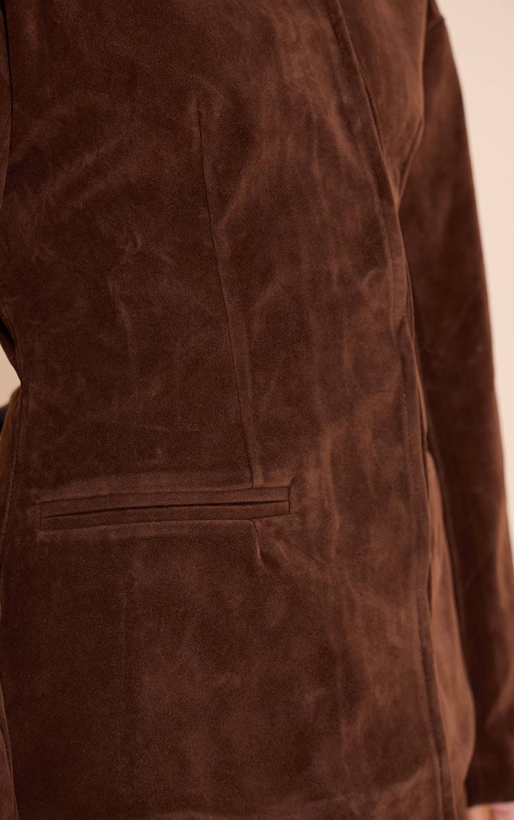 Marron Foncé Ensemble Blazer Sans Col En Synthétique À Manches Cocon