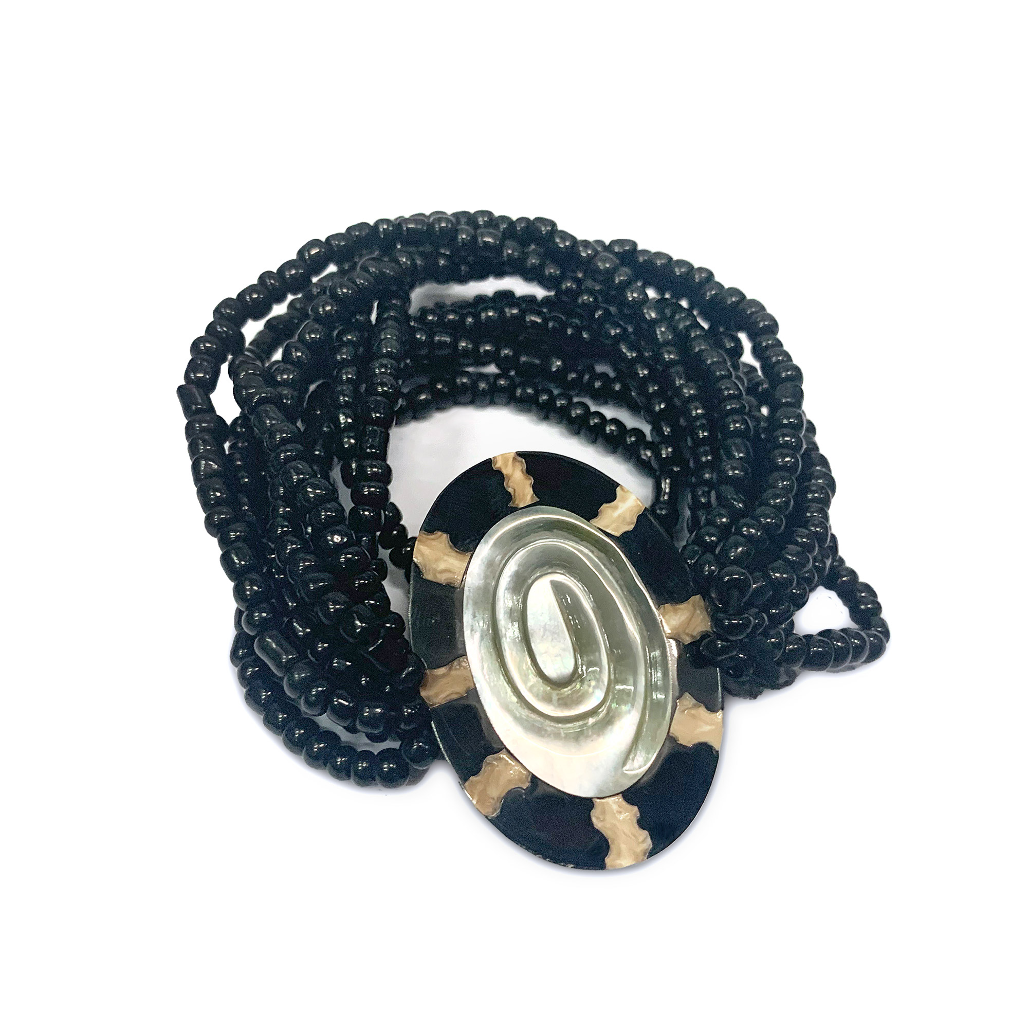 Armband 'Muschel', schwarz, weiß, L 5 cm, B 5 cm, H 7 cm günstig bestellen