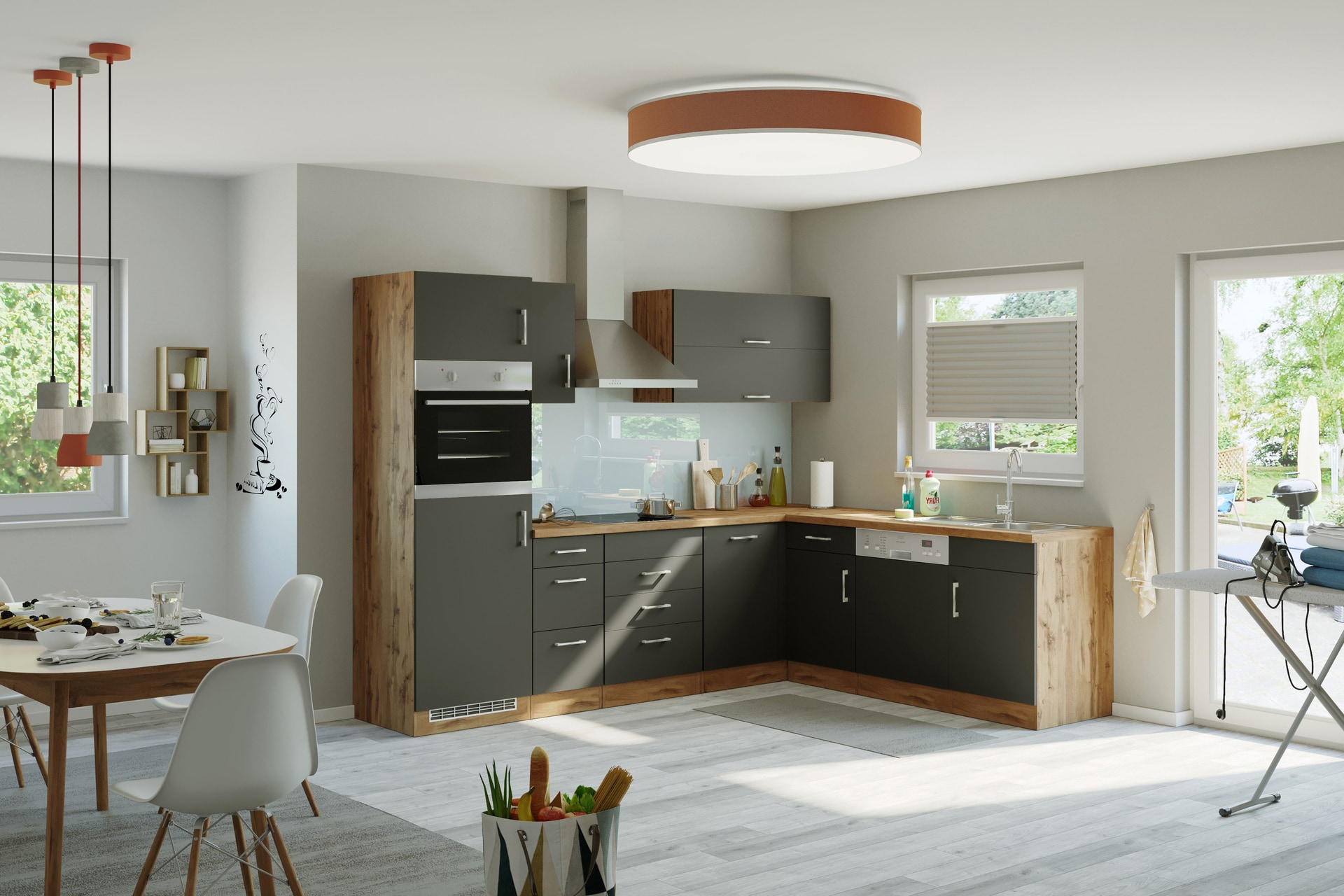 Winkelzeile Odense Anthrazit/Wotan-Eiche Dekor 210/270x200x60cm