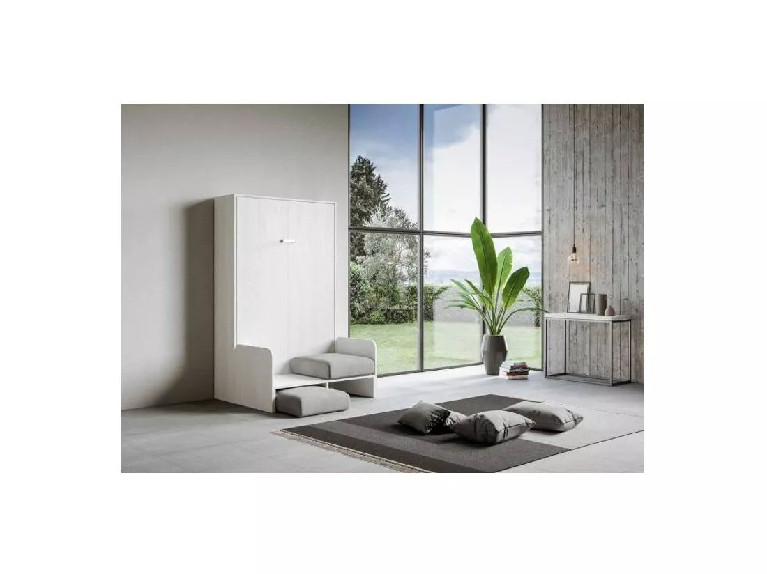 Lit escamotable vertical blanc avec canapé tissu Bounto 160x190 de tissu-Canapé 10