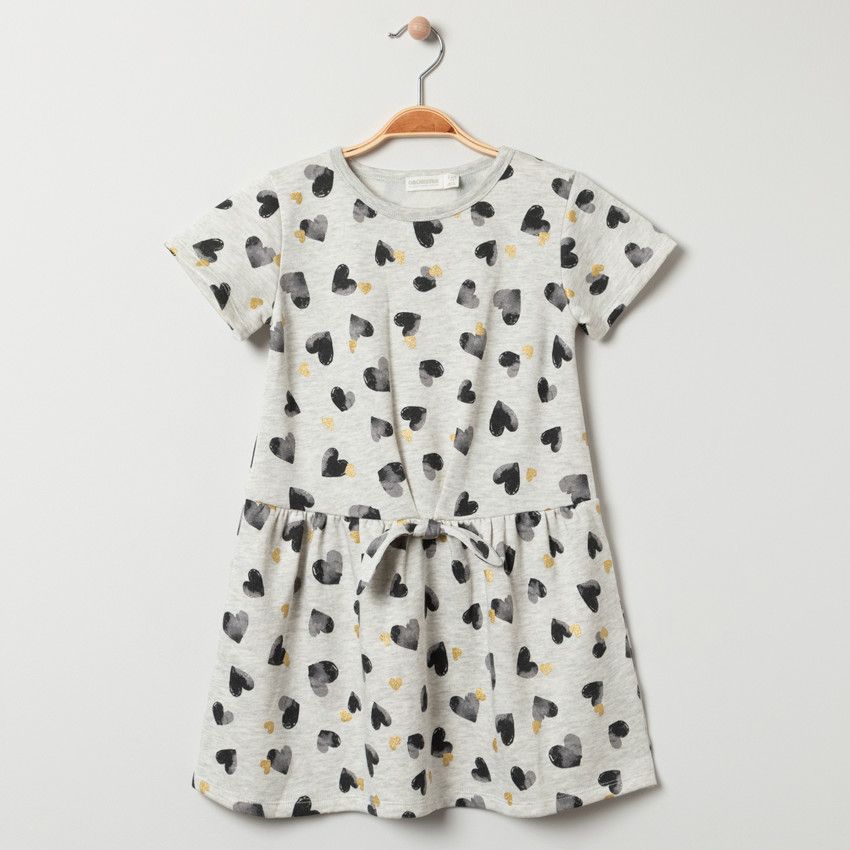 Robe manches courtes en molleton à imprimé fantaisie - Ecru