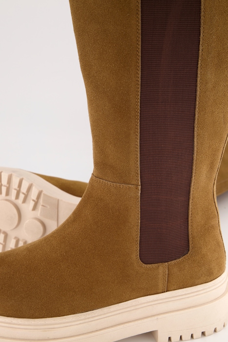 Lederstiefel, XXL-Schaft, Velours, Elastikeinsatz, Weite H